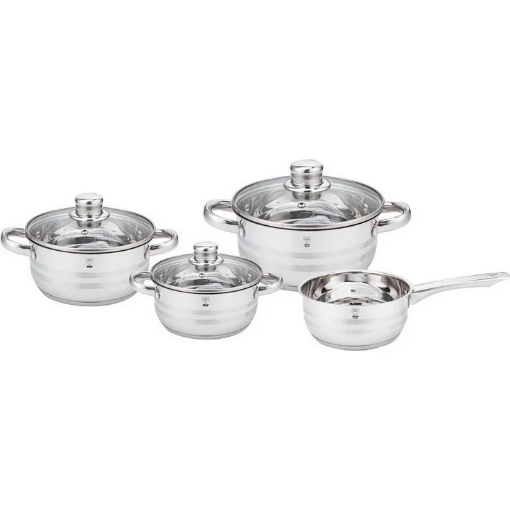 Gustav Voss Topf-Set Kochtopfset NEAPEL Edelstahl Topfset Kochtopf, Edelstahl (Kochset, 7-tlg, 4 Töpfe + 3 Glasdeckel), Induktion Literskala spülmaschinengeeignet