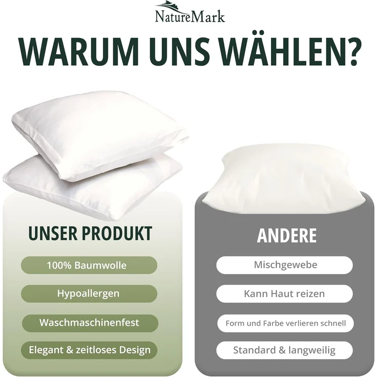 NatureMark 2er Pack Jersey Kissenbezug Kissenhülle Kissenbezüge Seitenschläferkissen Nackenkissen viele Größen und Farben ÖKO-TEX (80x80 cm, Natur/Creme) – Bild 7