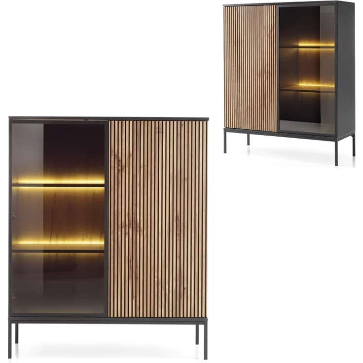 Lomadox Highboard SIBARI-160, Highboard, schwarz mit Wotan Eiche Nb, grifflos B/H/T 104/126/36 cm – Bild 8