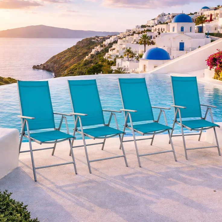 4er Set Garten Klappstuhl Aluminium - Textilen Silbergrau/Petrol