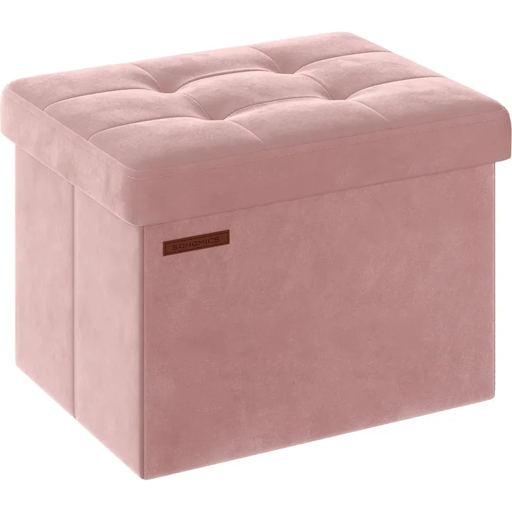 Songmics Sitzbank mit Stauraum aus Samt, klappbare Sitztruhe, Aufbewahrungsbox mit Deckel, Fußbank, 31 x 41 x 31 cm, bis 130 kg belastbar, für Flur, Wohnzimmer, Schlafzimmer, pastellrosa LSFDE200R01