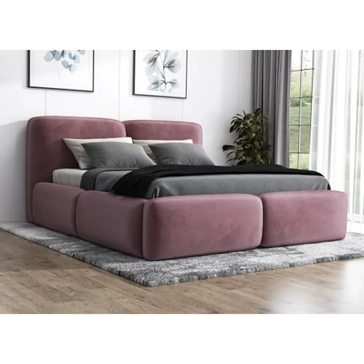 A&J MöbelLand Polsterbett Rosa, 160x200 cm, mit Bettkasten und 15 cm Matratze, modern und stabil
