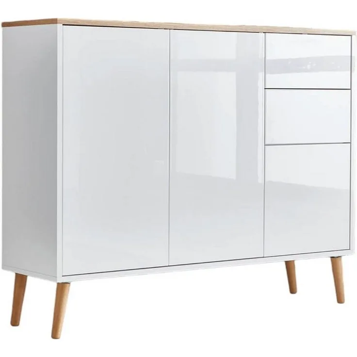 BMG Möbel Kommode Mailand (Schubladenkommode Sideboard Kommode Anrichte, mit Massivholzfuß), Push-to-open-Funktion