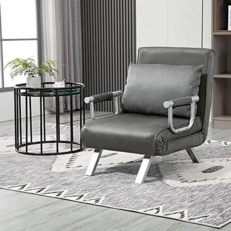 HOMCOM Sessel mit Armlehne, 3-in-1 Gästebett, Klappmatratze, Klappbett (Schlafsessel, 1-St, Schlafsofa), für Wohnzimmer, Hellgrau – Bild 9