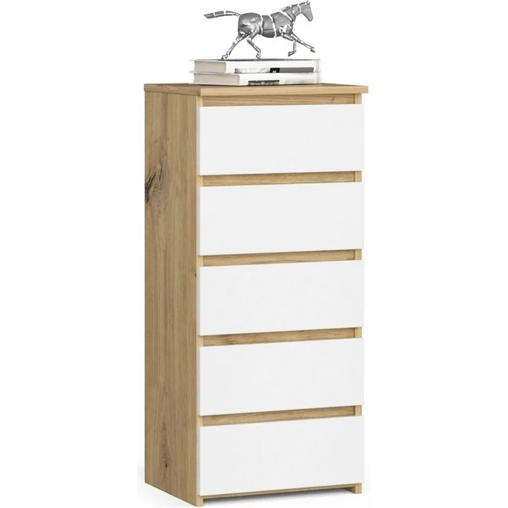 Home Collective Kommode 40 cm breit Holz Highboard Sideboard für Flur Schlafzimmer Wohnzimmer (Mehrzweckschrank Schrank schmal Kommode Schlafzimmer mit Schubladen), Kinderzimmer Organizer, 92 cm hoch mit 5 Schubladen Artisan Eiche weiß – Bild 1
