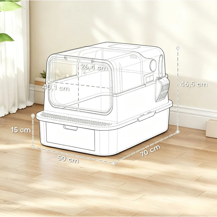 Geschlossene Katzentoilette 70 x 50 x 46,5 cm mit Edelstahlschale und Klappdeckel – Bild 5