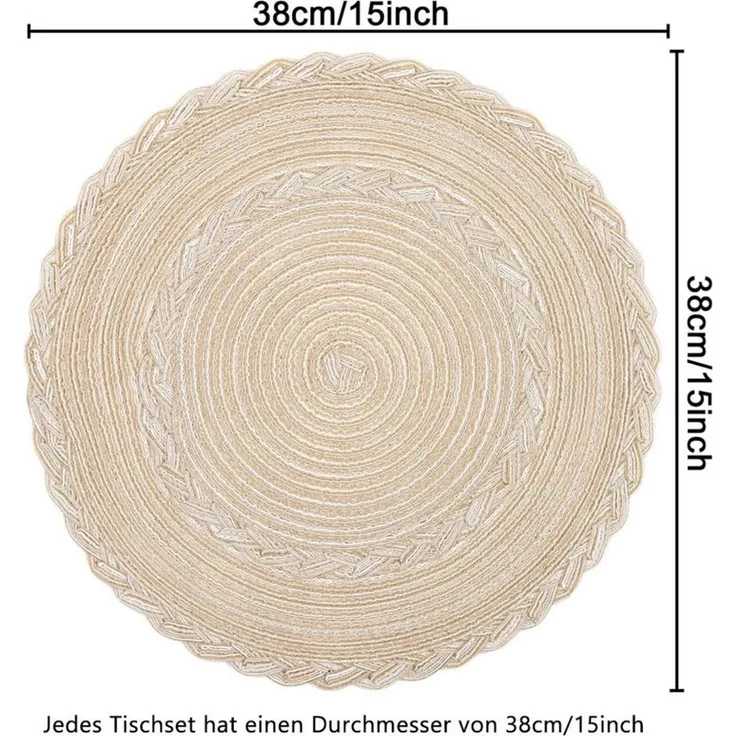TUWENA Platzset 6er Set Boho Tischset Rund Geflochten, Platzdeckchen Abwaschbar, 38cm