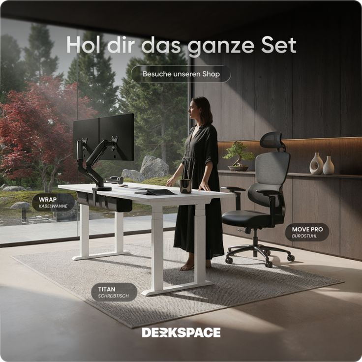 DESKSPACE Höhenverstellbarer Schreibtisch elektrisch mit leisem Dual-Motor – stabiles 4-Bein-Gestell (Weiß Gestell, Weiß Tischplatte, 120×60 cm) – Bild 9