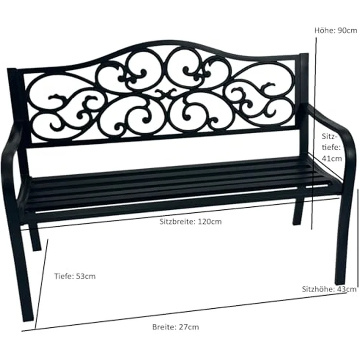 DEGAMO Gartenbank MANCHESTER, 2-sitzer, Metall + Gusseisen schwarz – Bild 3