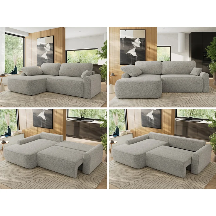 Ecksofa, L-förmiges, lose Kissen, DL-Schlaffunktion, (H 100 x T 187 x B 273 cm) - CUBO L - Struktur Hellgrau - linke Seite – Bild 2