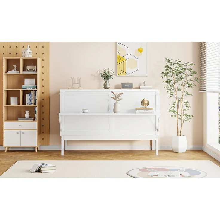 Novelux Schrankbett 140x200 cm vertikales Wandklappbett mit Lattenrost – Platzsparendes Jugendbett für kleine Räume, Holz & Metall, Weiß/Grau, bis 200kg – Bild 6