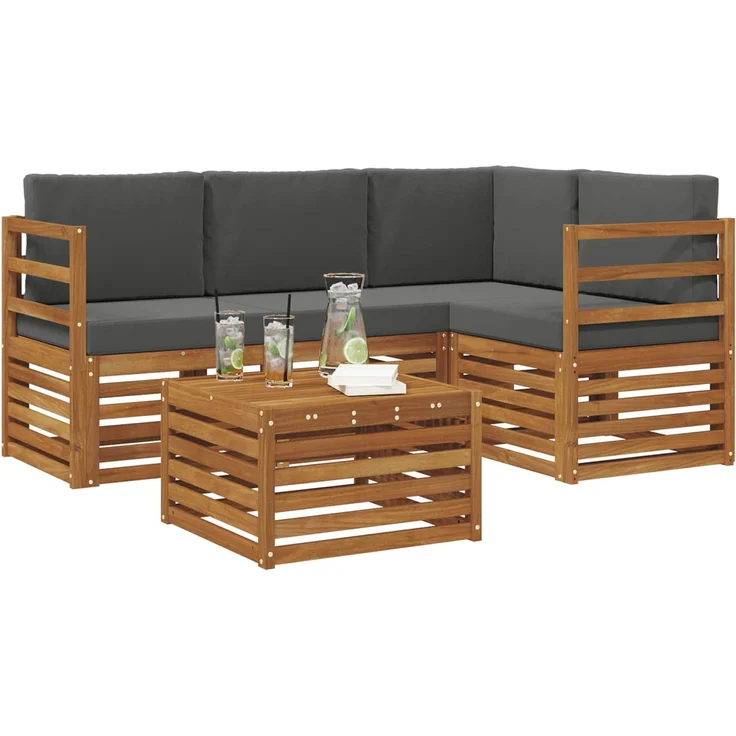 vidaXL Outdoor-Sofagarnitur 5 stk. 4-Sitzer Natur und Anthrazit 3374752 – Bild 3