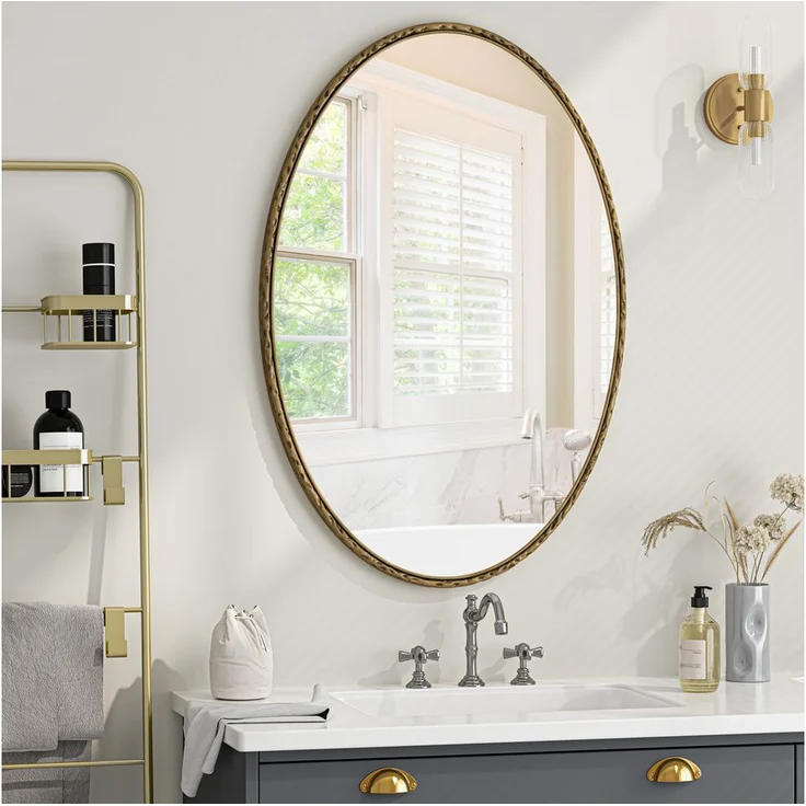 Fine Life Pro Ovaler Badspiegel Iron Art, Antik Effekt in Gold, zum Aufhängen für Badezimmer, Schlafzimmer und Wohnzimmer