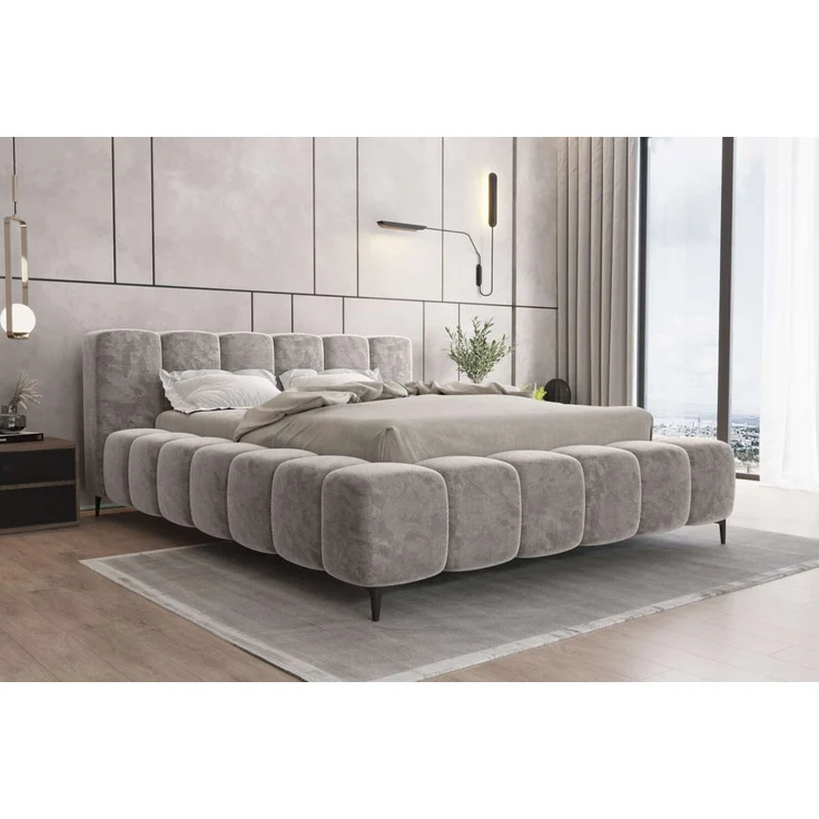 99rooms Cozy Polsterbett 160x200 cm Chenille APHRODITE Asche – Bild 1