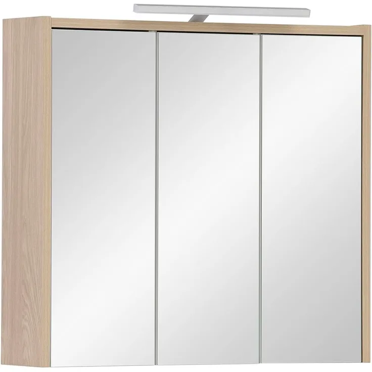 SCHILDMEYER Spiegelschrank Badezimmerschrank mit LED-Leuchte Eiche Hell 65 x 60 x 16