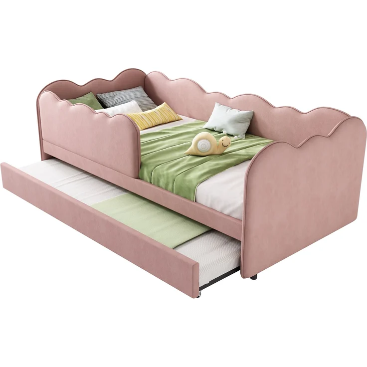EINHOM Polsterbett Daybett 90 x 190 cm, Tagesbett Schlafsofa mit Ausziehbett 90 x 190 cm, Kinderbett mit Lattenrost, Samt, Rosa, (Ohne Matratze) – Bild 7