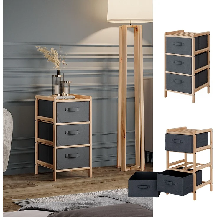Kommode Bruno Grau 34.5 x 67 cm mit 3 Stoffschubladen Vicco – Bild 2