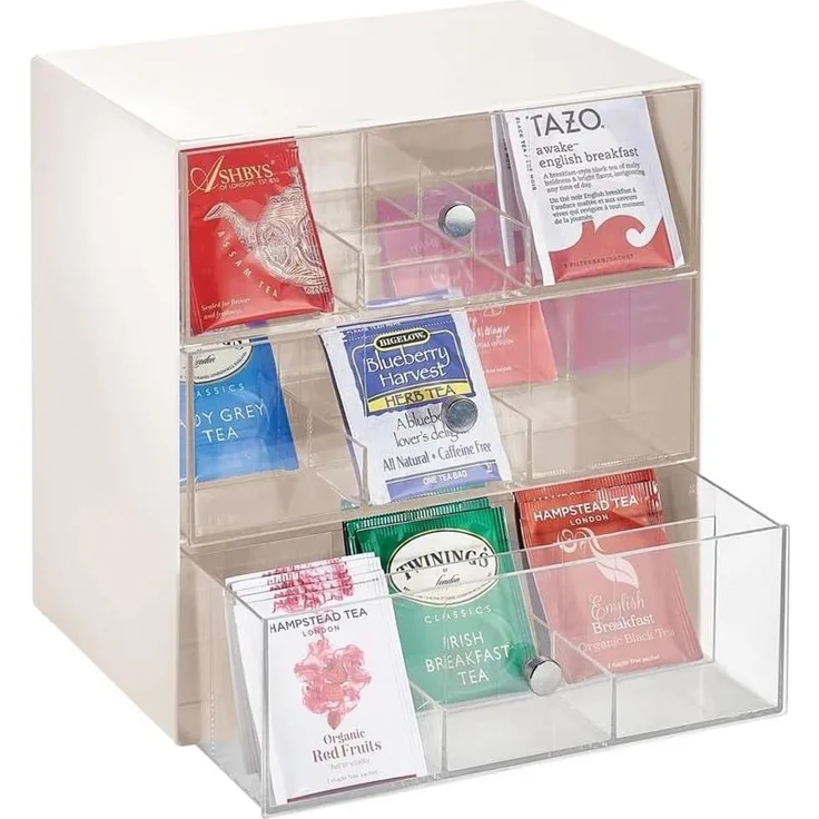 Aufbewahrungsbox Tee Kaffeepads Küchen Organizer mDesign Creme/Durchsichtig