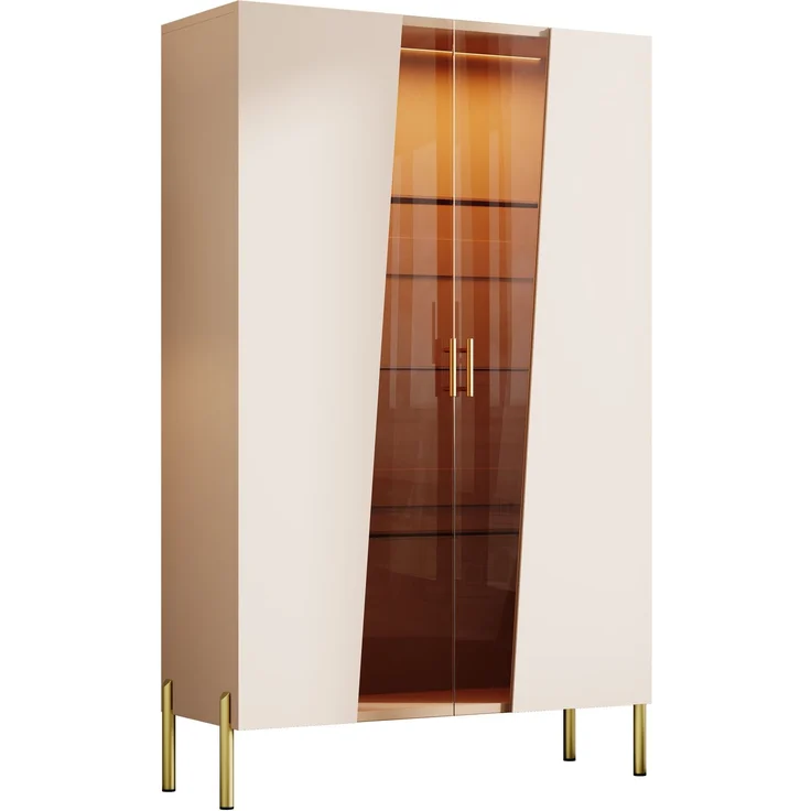 Vitrine 72 x 40 x 145 cm in Beige mit Glastür und mehrfarbiger LED-Beleuchtung – Bild 5