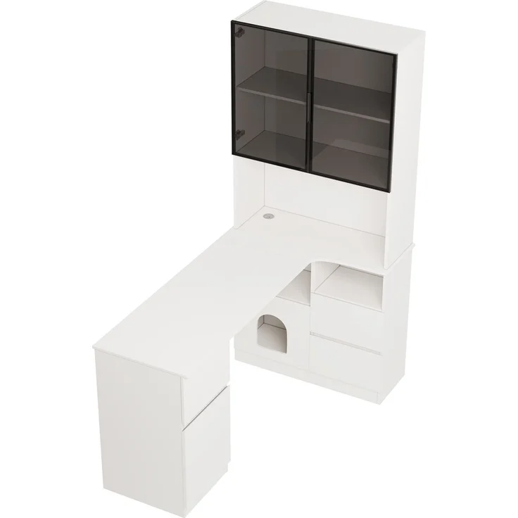 Eckschreibtisch mit Regal, LED-Vitrine & 3 Schubladen, 120x80x180 cm, Weiß – Bild 6
