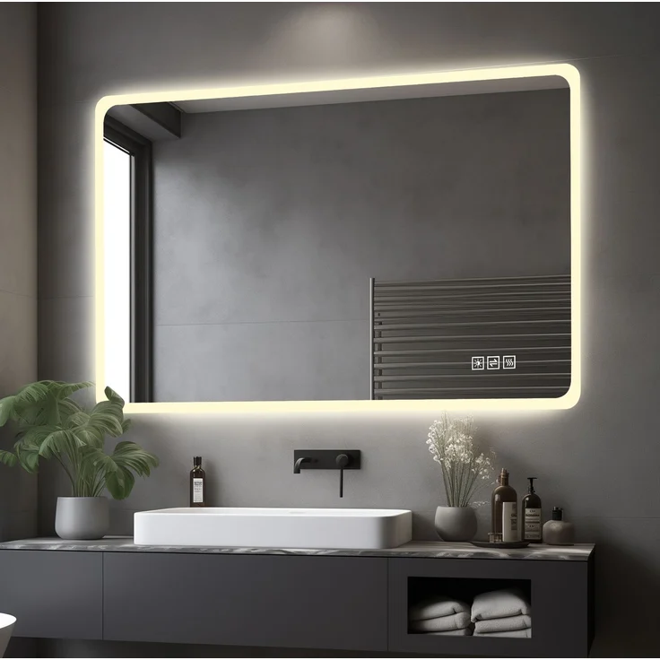 LED-Badezimmerspiegel aus Glas, dimmbar & beschlagfrei, 60x100 cm, Silber – Bild 2