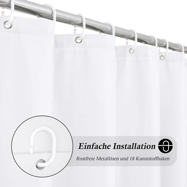 Extra Breiter Weißer Duschvorhang 275x180 Textil Wasserdicht Anti-Schimmel – Bild 2