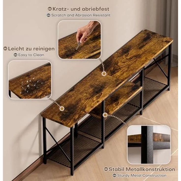 Yorbay Lowboard TV Schrank für Fernseher bis zu 70 Zoll,160 Breite mit offene Fächer, Schwarz & Retro Holzfarben - Für Wohnzimmer & Schlafzimmer – Bild 5