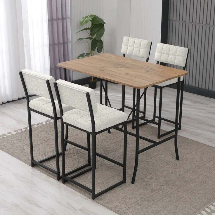 Skye Decor 'Retro - Cream, Walnut' Bartisch-Set mit Barhockern (5-teilig), Creme / Walnuss, 110 x 92 x 70 cm – Bild 2