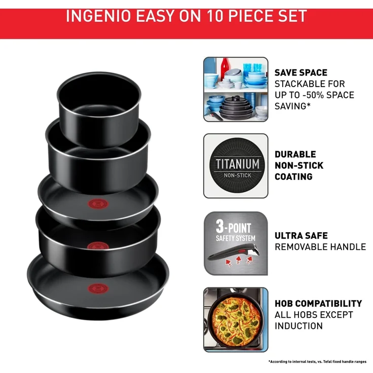 Tefal Pfannen-Set Ingenio Easy Cook & Clean On, Aluminium (Set, 10-tlg), abnehmbarer Griff, Antihaftversiegelung, Thermo-Signal, made in France – Bild 3