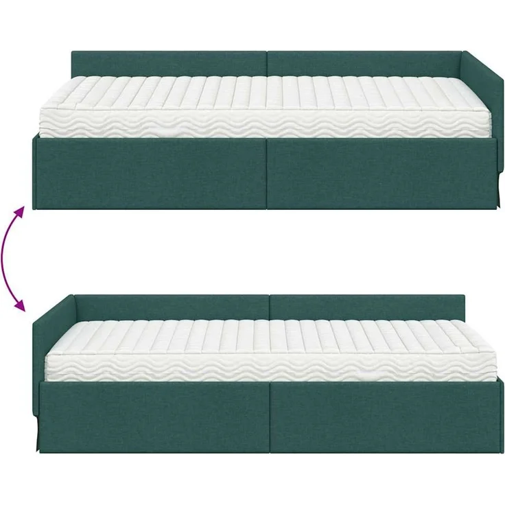 vidaXL Eckbettgestell mit Matratze 2 stk. Dunkelgrün 80 x 200 cm Stoff 3393585 – Bild 12