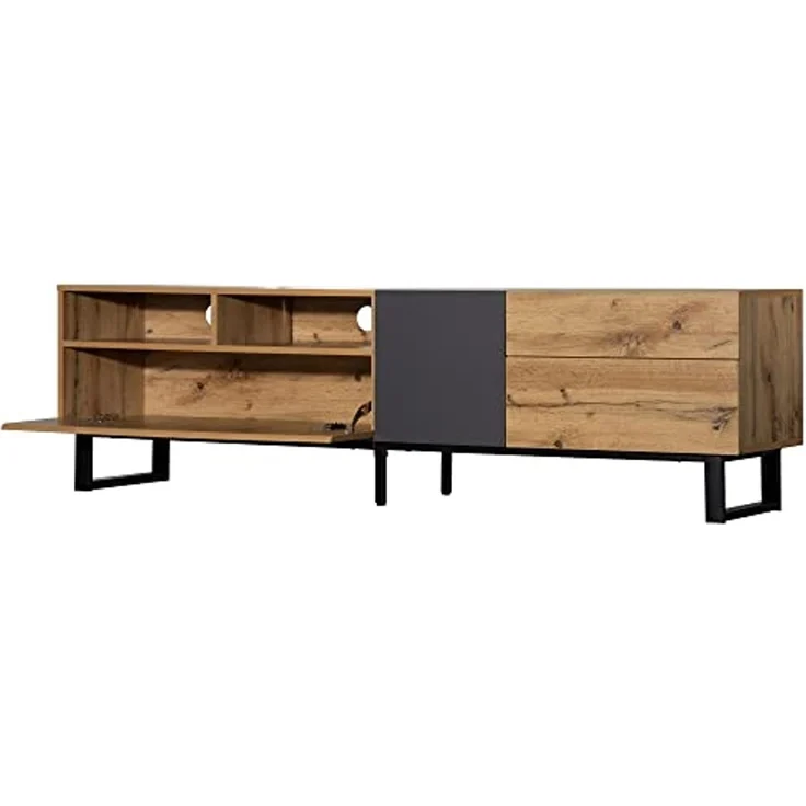 FurnitureR Farbblock-TV-Lowboard ohne Griffe, modernes Lowboard mit Flügeltüren & Stauraumfächern für Wohnzimmer & Medienbereich – Bild 5