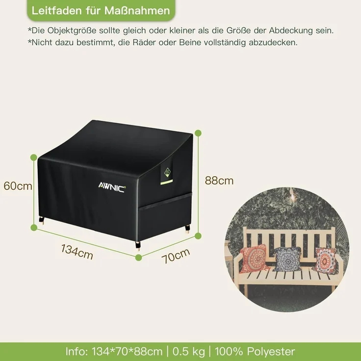 Awnic Bank Abdeckung Schutzhülle für Gartenbank 3 Sitzer Reißfest Wasserdicht Anti-UV (reißfestes Oxfordgewebe, 2-Sitzer Bank 420D) – Bild 2