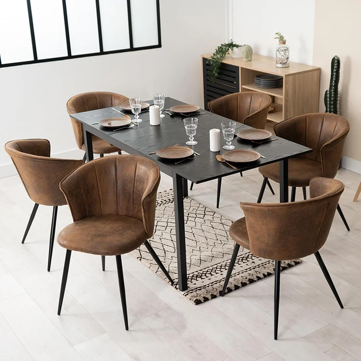 MEUBLE COSY Esszimmerstühle 6er Set Küchenstuhl Skandinavisch Polsterstuhl mit Armlehne Sessel aus Samt Metallbeine, Braun, 55 x 58 x 75. 5cm – Bild 4