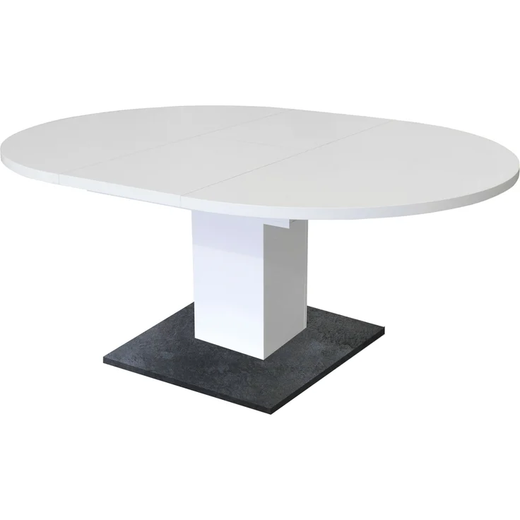 Kulissentisch >Judd< rund ausziehbar bis 144cm, weiss / schwarzstahl - 104/144x76 (D/BxH) – Bild 5