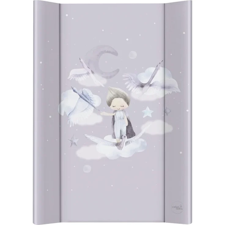 CEBA BABY Harte Wickelauflage 50x70 cm – Wickelbrett mit Klettbefestigung, Basic, sicher & stabil (Wild Swans)