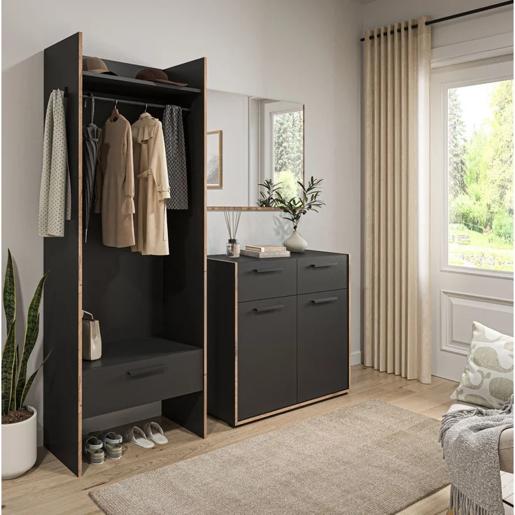 Garderobe Set 3-tlg. Salud in grau und Nox Eiche 180 x 189 cm – Bild 6