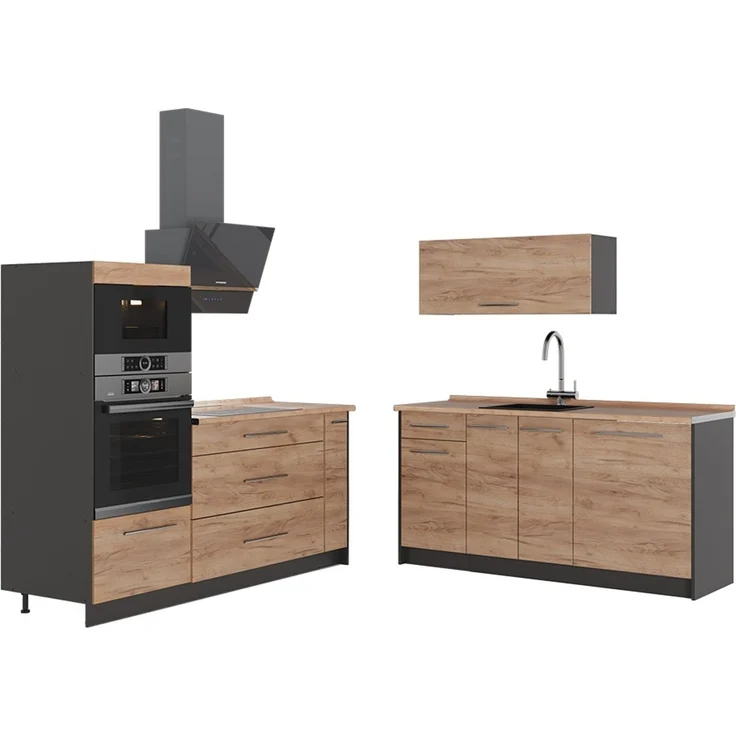Küchenzeile Fame-Line Goldkraft Eiche/Anthrazit 340 cm, AP Eiche Vicco – Bild 1