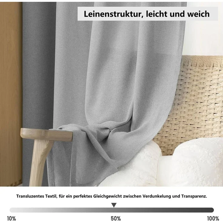 Woltu Gardine (2 St), Kräuselband, halbtransparent, Vorhänge Leinenoptik – Bild 2
