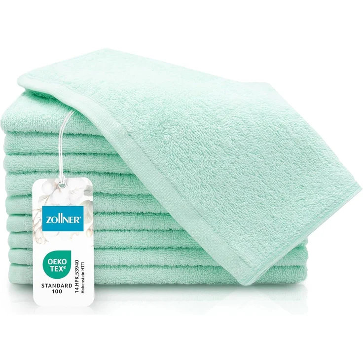 ZOLLNER Gästehandtücher 10er Set, Baumwolle, 30x50 cm, türkis (mint) – Bild 1