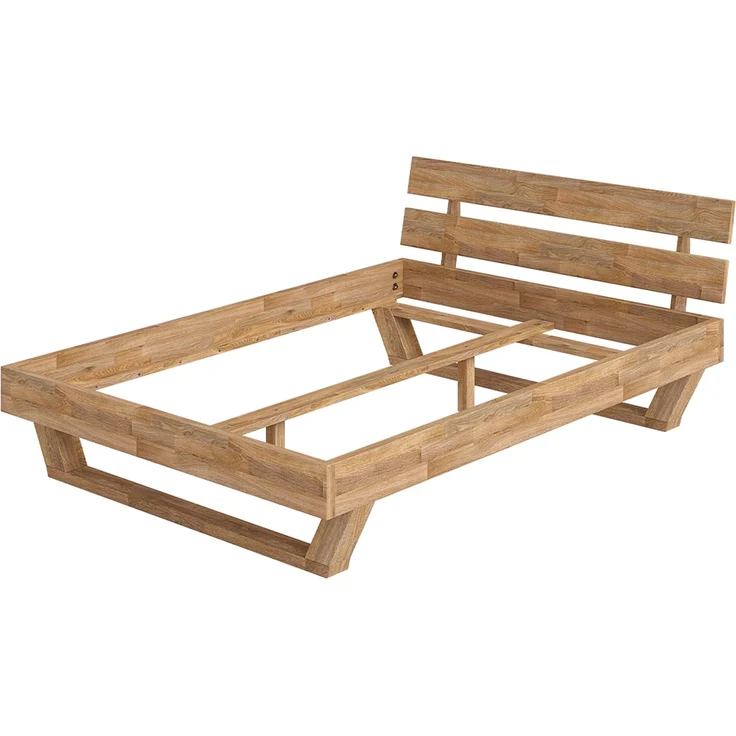 skølm 'Nornir' Bett 140x200 cm, Bettgestell, natur geölt, Massivholzbett aus Eiche mit Holzkufen, Doppelbett mit Streben Bettkopf – Bild 2