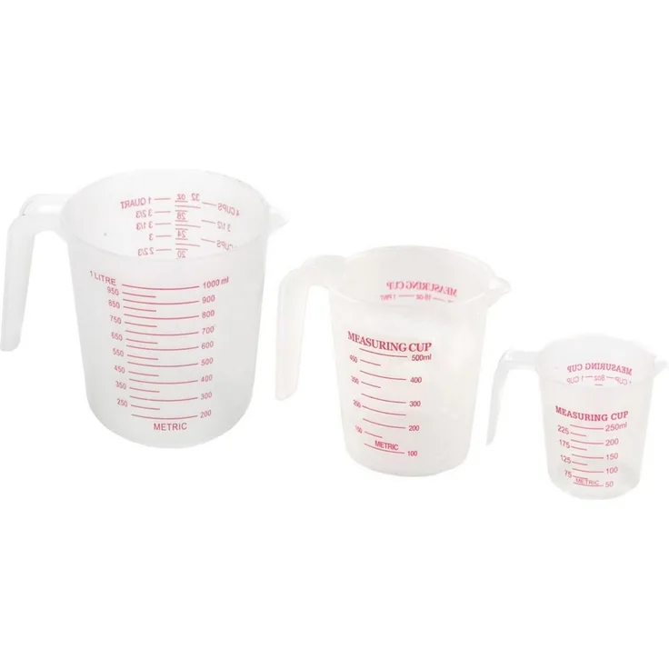 Bubble-Store Messbecher Volumen ca. 250ml, 500ml, 1000ml, Kunststoff, (Maßangaben für Tassen Unzen Quart), Messbecher