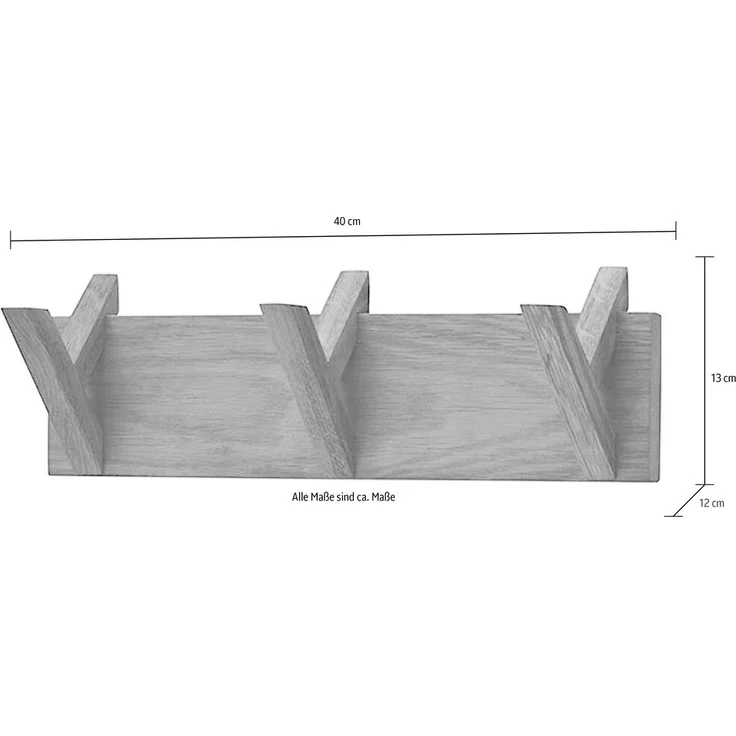 Garderobenleiste >BANTRY< 3 Haken, Eiche massiv, schwarz mit Maserung - 40x13x12cm (BxHxT) – Bild 5