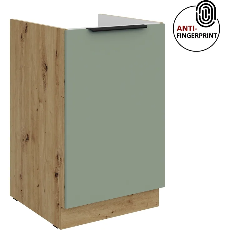 Küchen Spülenunterschrank 50 cm Küche ARIA Aquamarin ultra matt + Eiche Artisan matt, hochwertige Fronten mit Anti Fingerprint Beschichtung Küchenzeile Küchenblock