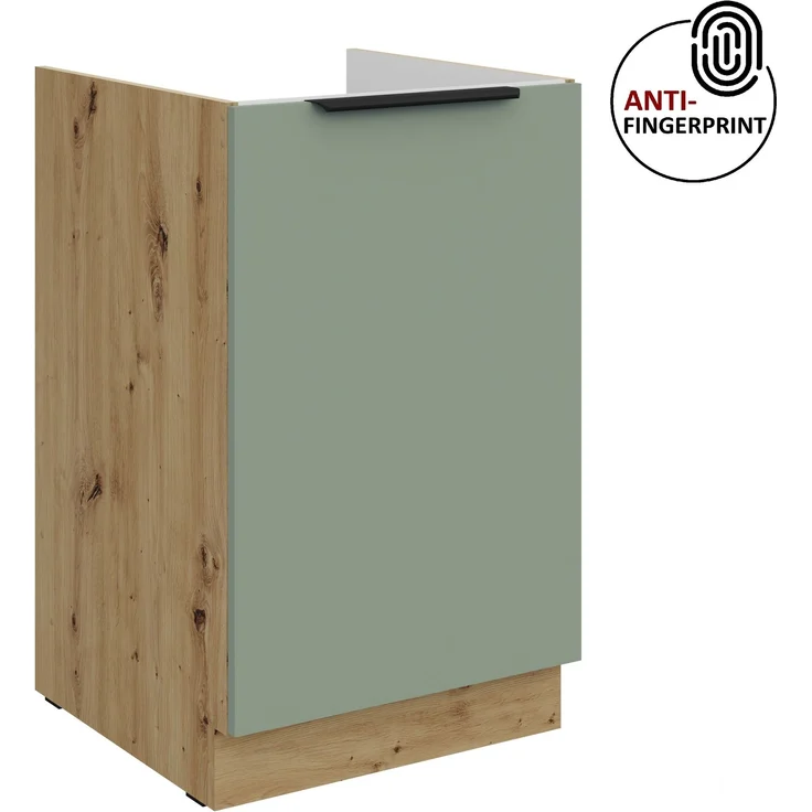 Küchen Spülenunterschrank 50 cm Küche ARIA Aquamarin ultra matt + Eiche Artisan matt, hochwertige Fronten mit Anti Fingerprint Beschichtung Küchenzeile Küchenblock – Bild 1