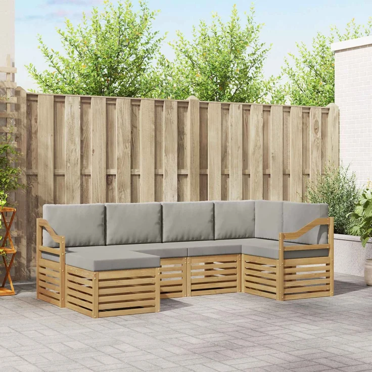 vidaXL Outdoor-Sofagarnitur 6 stk. 5-Sitzer Weiß und Hellgrau 3392131 – Bild 1