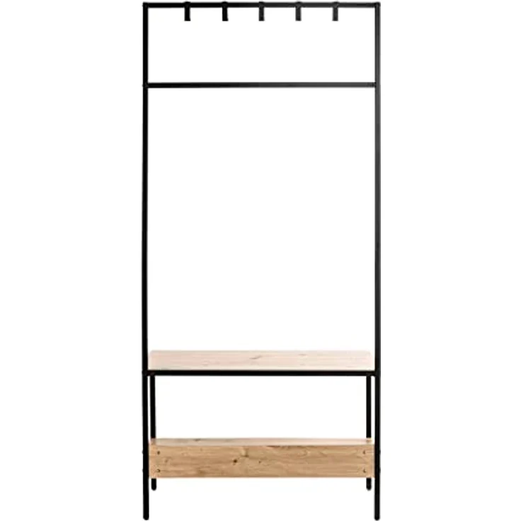 XXXL Garderobe, Schwarz und Eiche, Industrial-Design mit 5 Haken und Kleiderstange, 80x180x35 cm – Bild 4