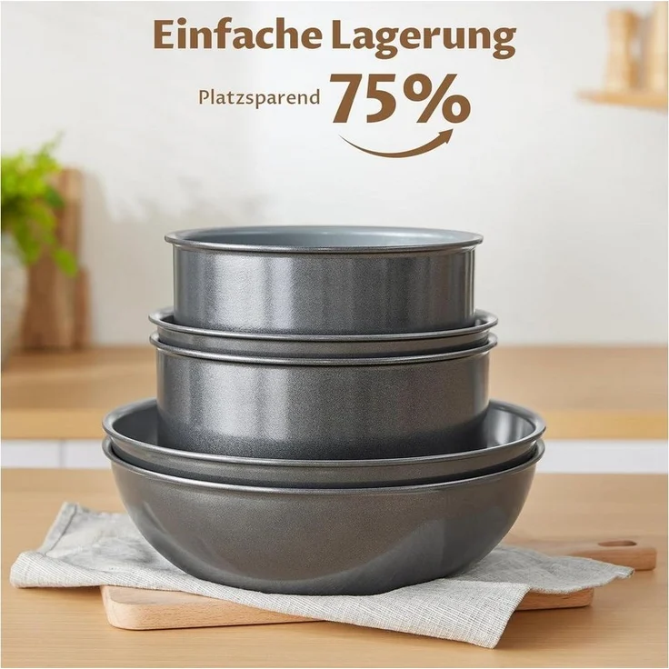 BEZIA Pfannen-Set Induktions Töpfe Set, Keramik Pfannenset mit abnehmbaren Griffen, Aluminium (17-tlg), natürliche Keramikbeschichtung, 30% Energieersparnis – Bild 2