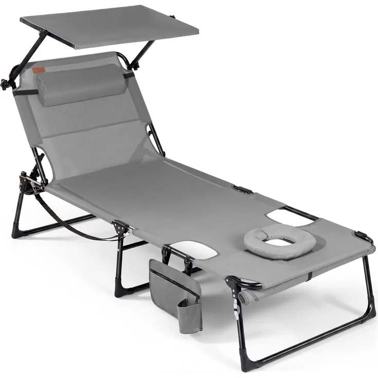 Homecall XXL Sonnenliege mit Gesichtsöffnung & Sonnendach, bis 180 kg (2, Hellgrau)