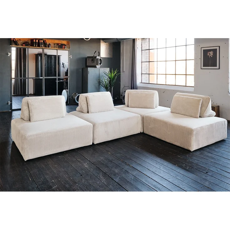 KAWOLA Modulsofa WIOLO SOFT 4 Module 4 Rückenkissen Cord cremeweiß 84 x 222 x 333 cm – Bild 1