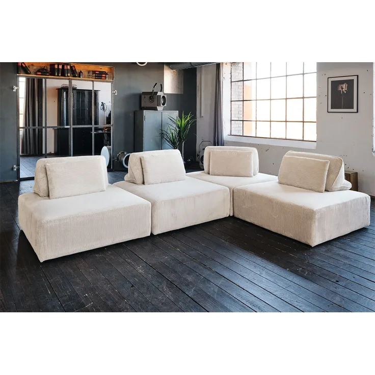 KAWOLA Modulsofa WIOLO SOFT 4 Module 4 Rückenkissen Cord cremeweiß 84 x 222 x 333 cm